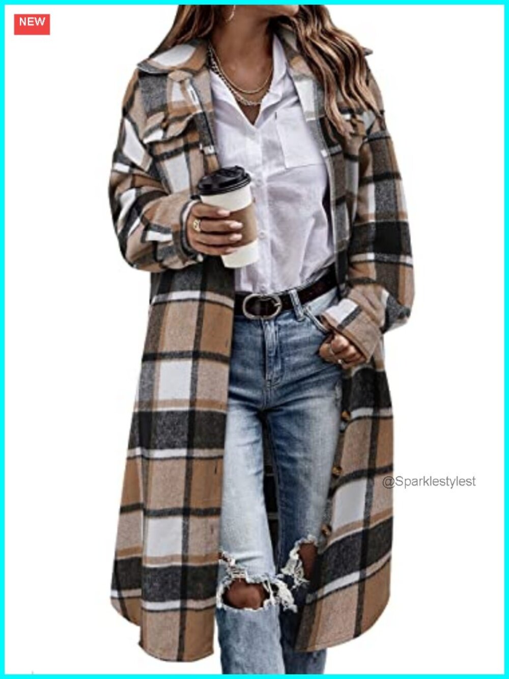 Plaid Flannel Shacket Long Oversized Button Down Corduroy Shirt Jacket